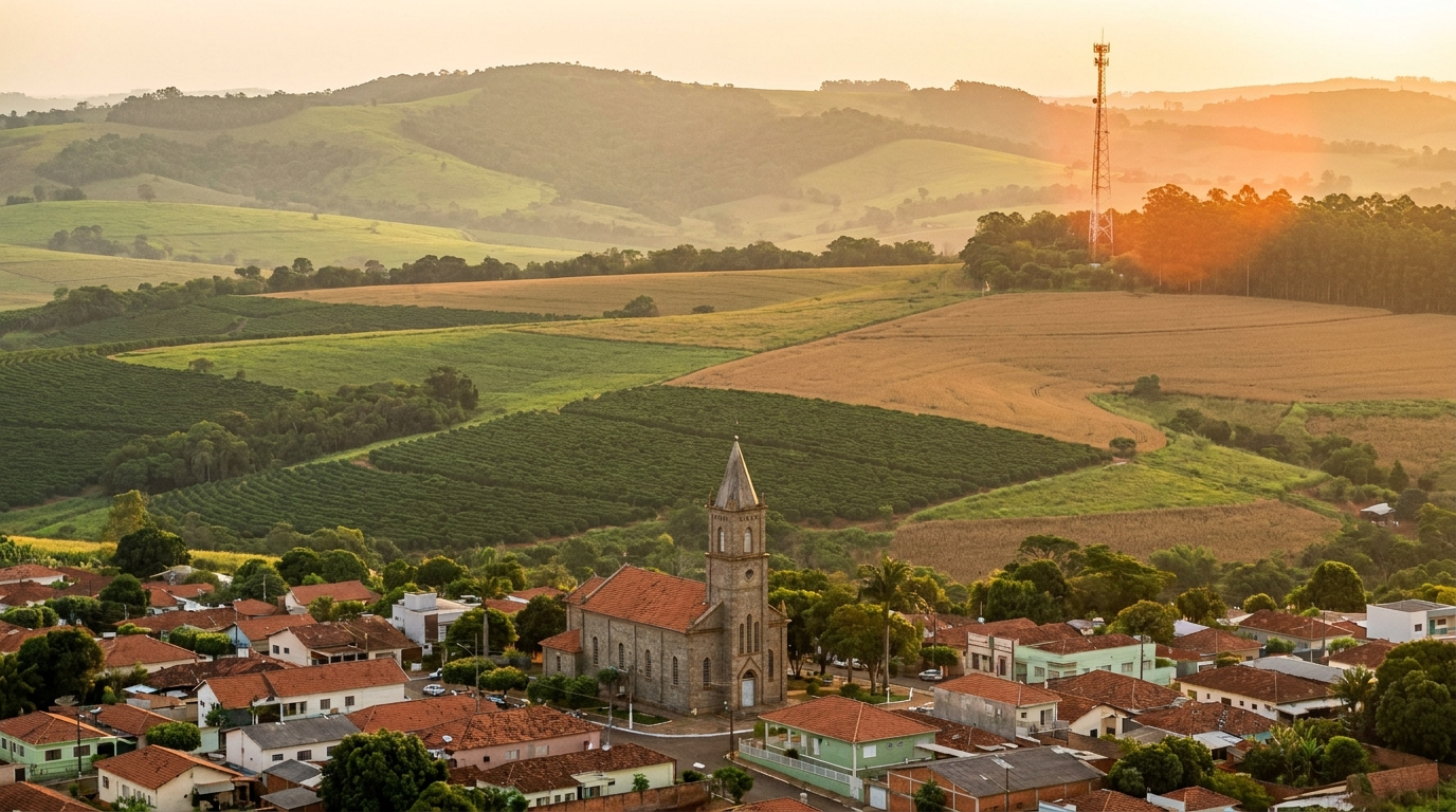 Vista aérea da região ao pôr do sol