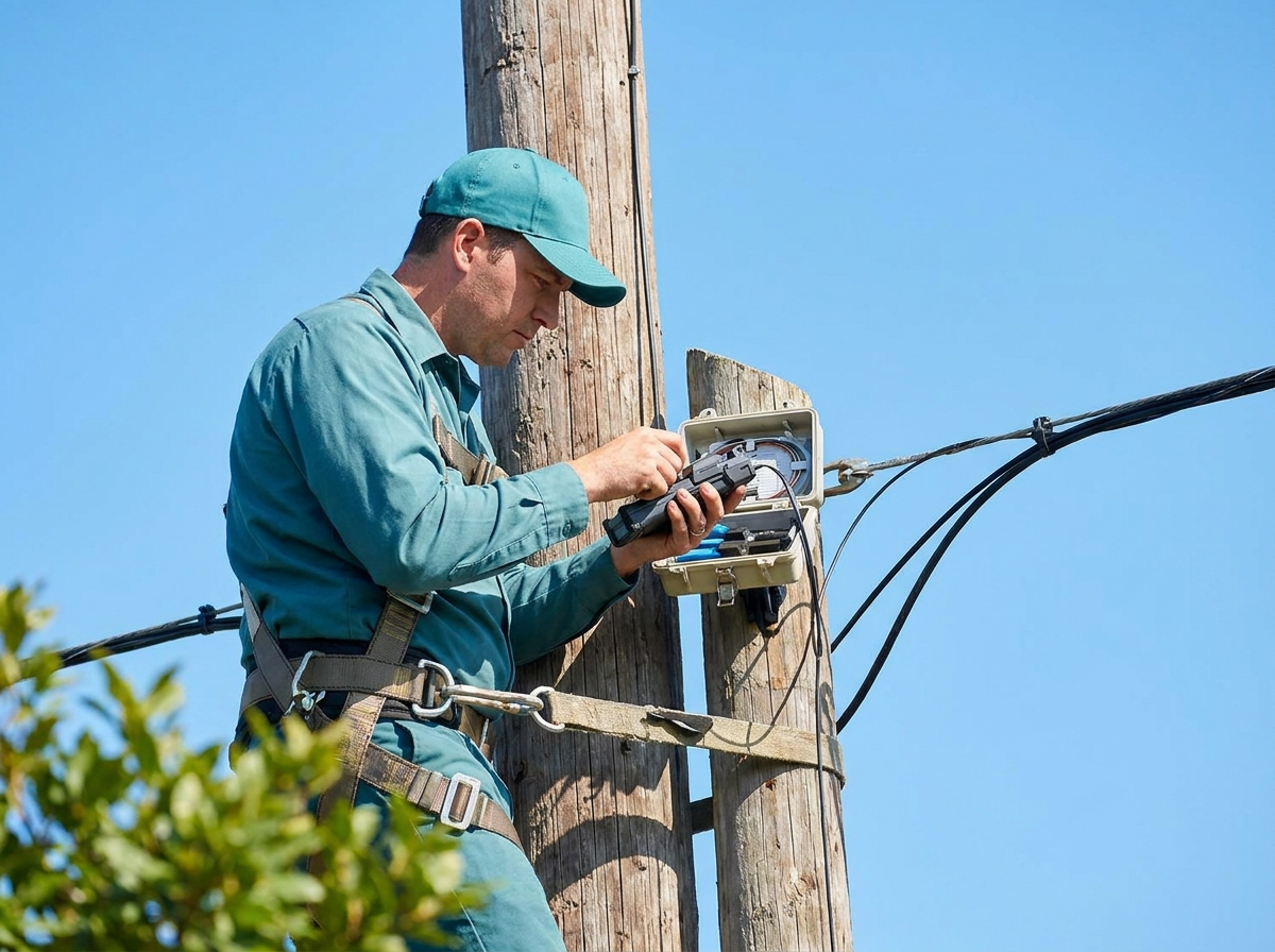 Técnico da SNI fazendo instalação de fibra